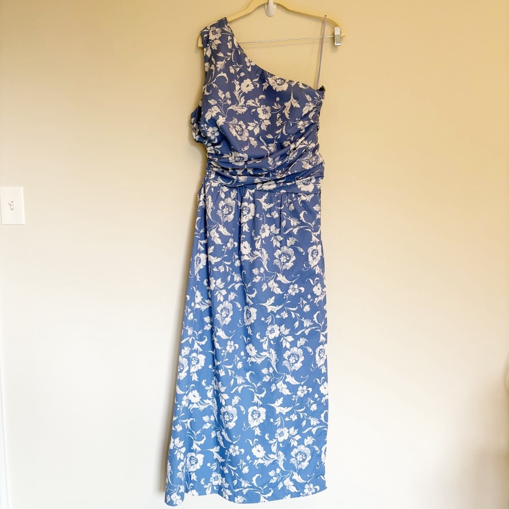NWOT Abercrombie & Fitch Floral One-Shoulder Blue Maxi Dress size Large Petite - Picture 2 of 11
